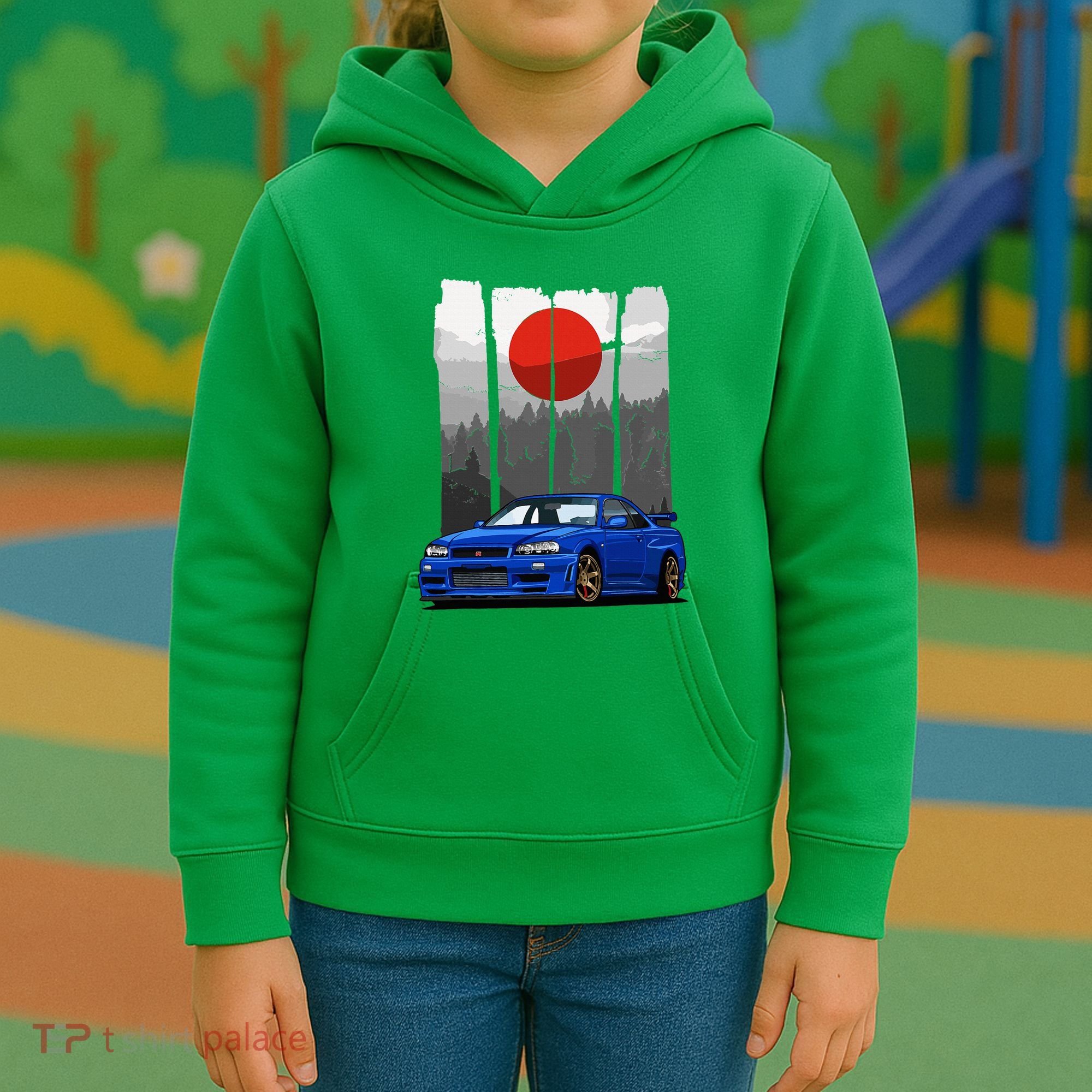 Jdm Skyline R34 Car Tuning Japan Rising Sun Drift Kids Hoodie
