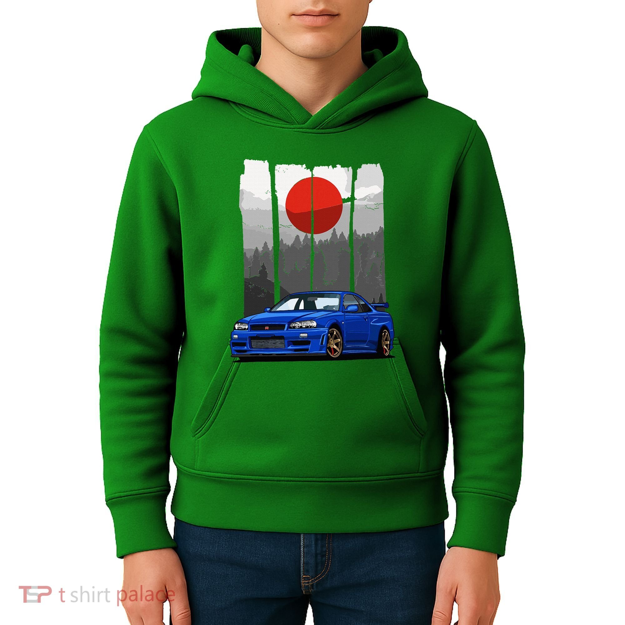Jdm Skyline R34 Car Tuning Japan Rising Sun Drift Kids Hoodie