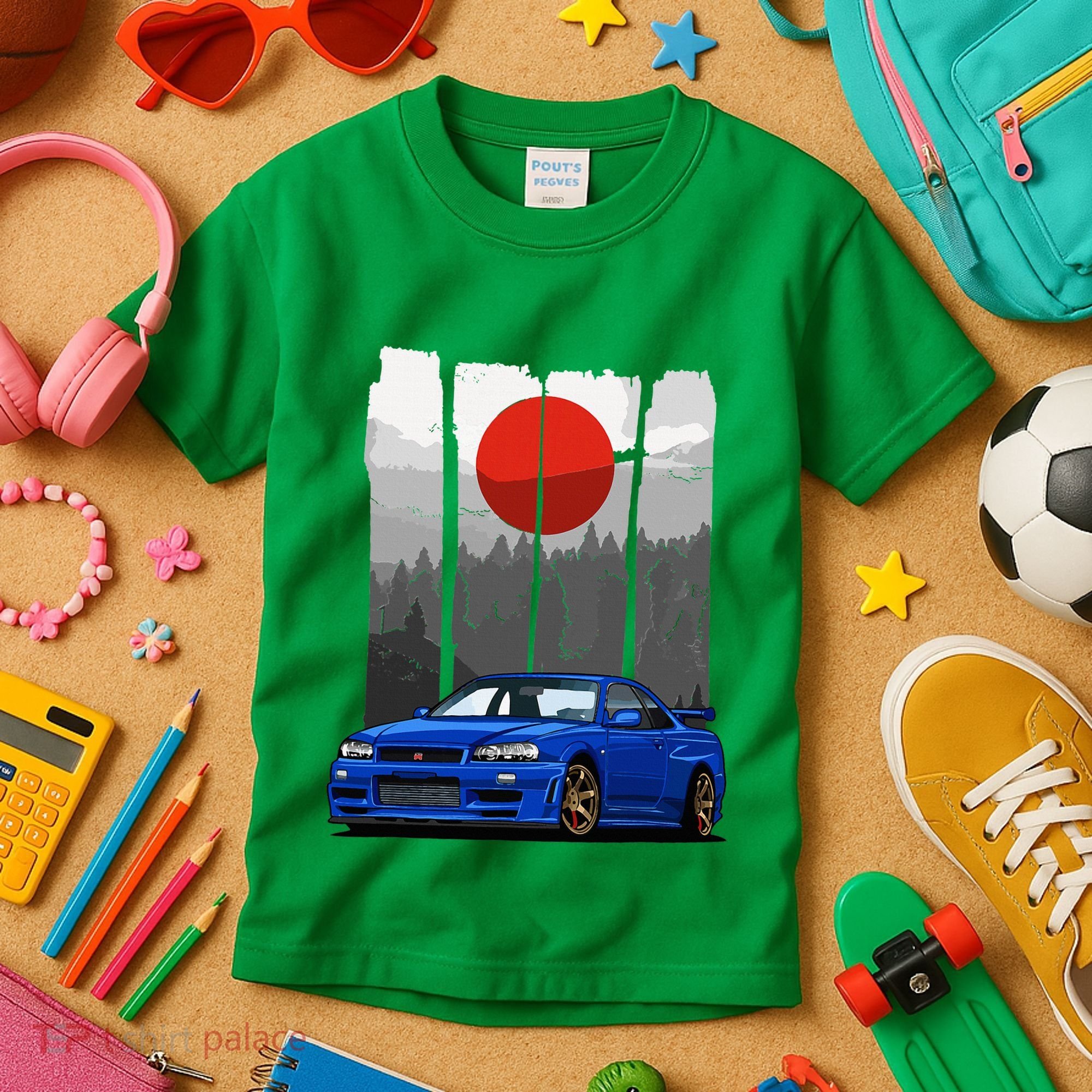 Jdm Skyline R34 Car Tuning Japan Rising Sun Drift Kids T-Shirt