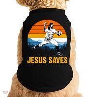 Jesus Saves Retro Baseball Pitcher Doggie Tank thumb 0