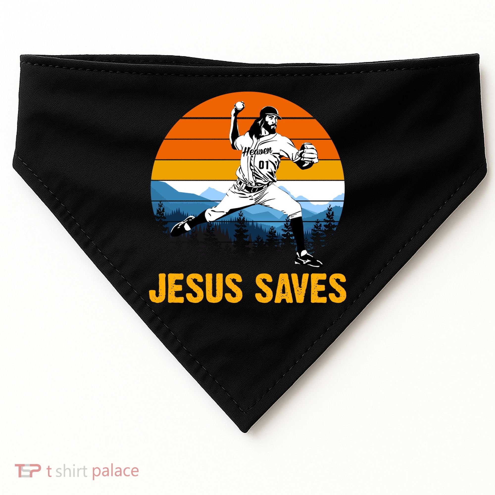 Jesus Saves Retro Baseball Pitcher USA-Made Doggie Bandana