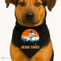 Jesus Saves Retro Baseball Pitcher USA-Made Doggie Bandana thumb 1