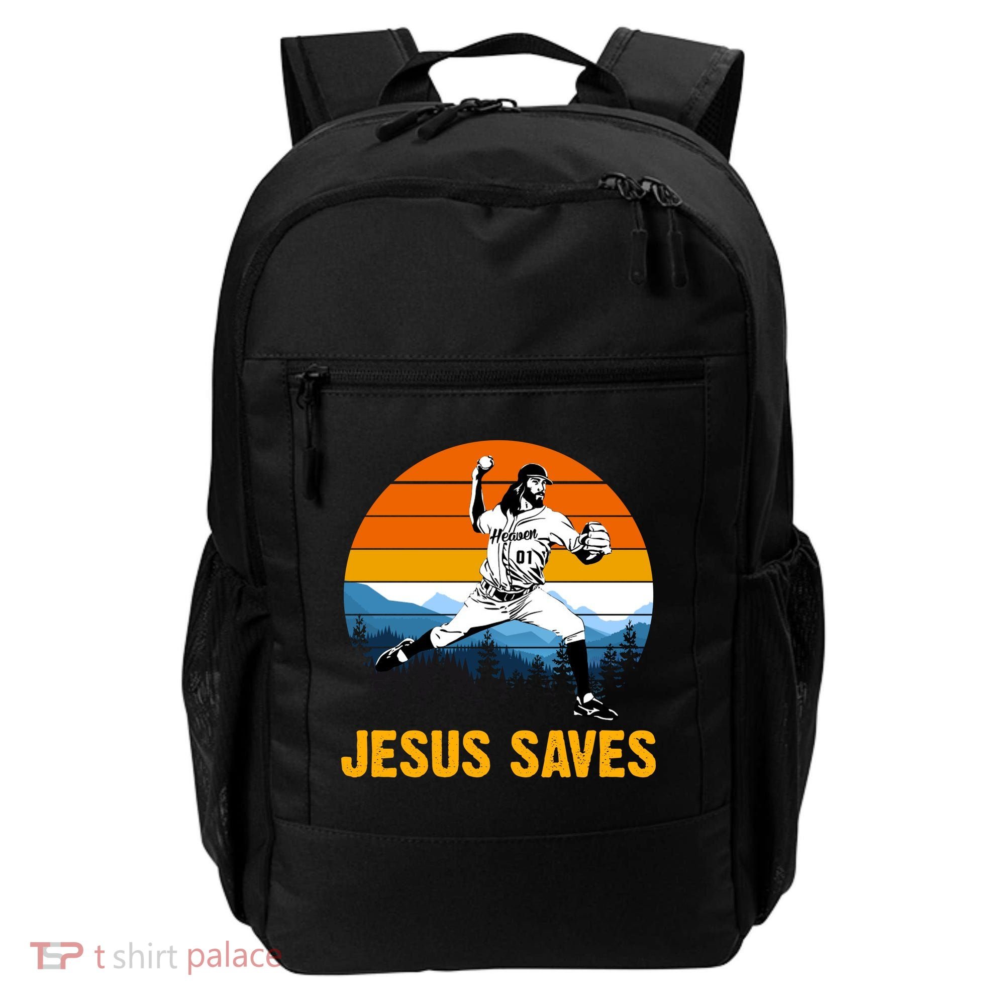 Jesus Saves Retro Baseball Pitcher Backpack