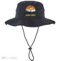 Jesus Saves Retro Baseball Pitcher Bucket Hat thumb 0