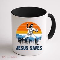 Jesus Saves Retro Baseball Pitcher Coffee Mug thumb 1