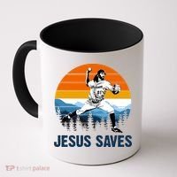 Jesus Saves Retro Baseball Pitcher Coffee Mug thumb 0