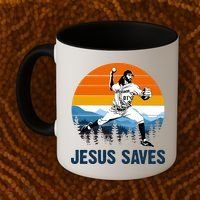Jesus Saves Retro Baseball Pitcher Coffee Mug thumb 2