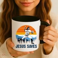 Jesus Saves Retro Baseball Pitcher Coffee Mug thumb 3