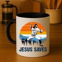 Jesus Saves Retro Baseball Pitcher Coffee Mug thumb 4