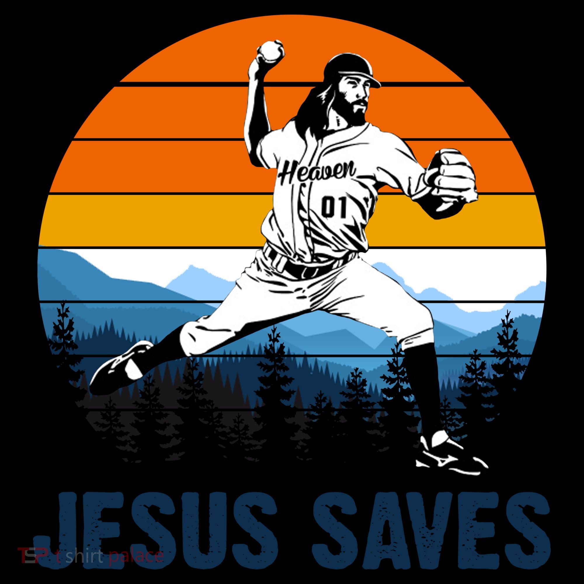 Jesus Saves Retro Baseball Pitcher Coffee Mug