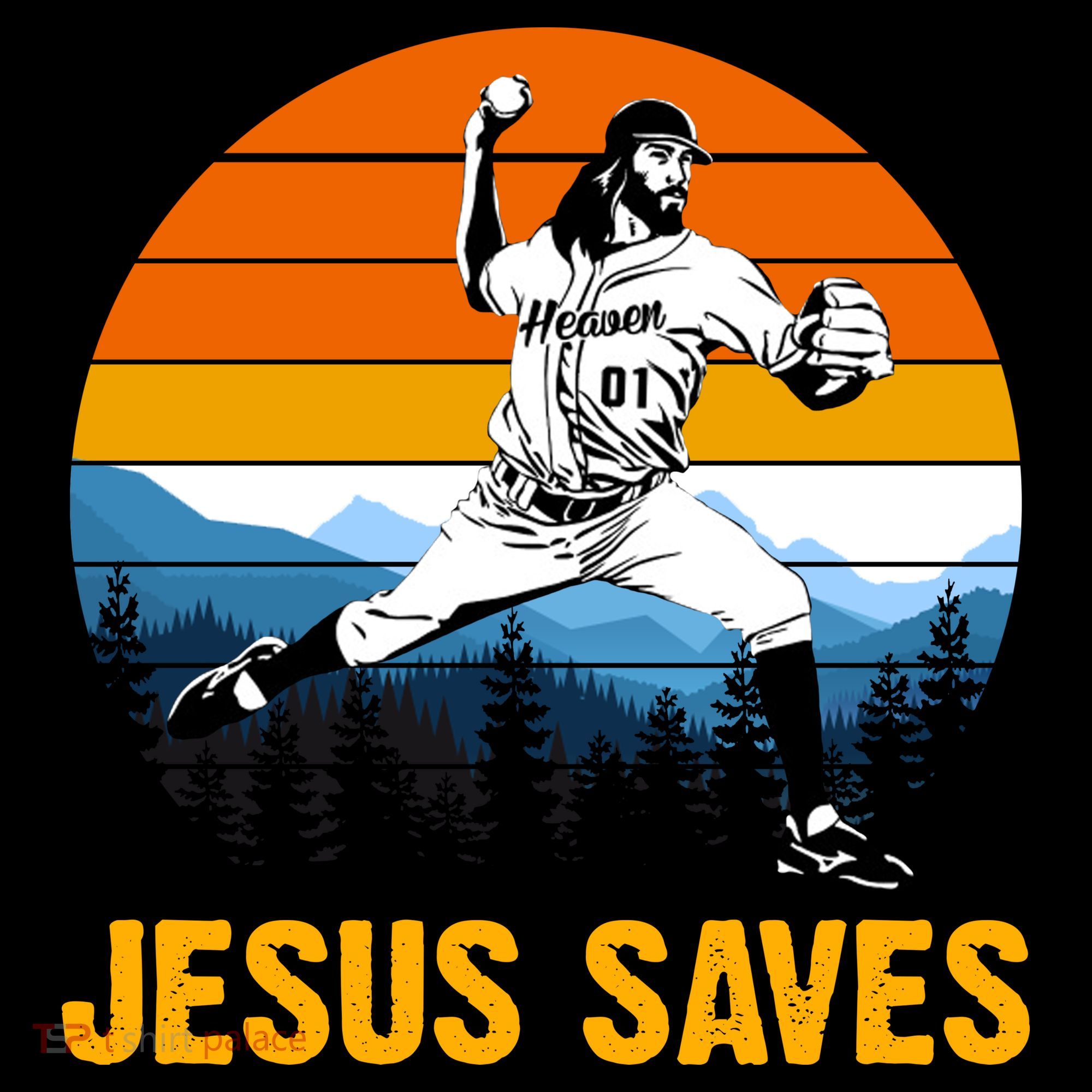 Jesus Saves Retro Baseball Pitcher Women's Hoodie