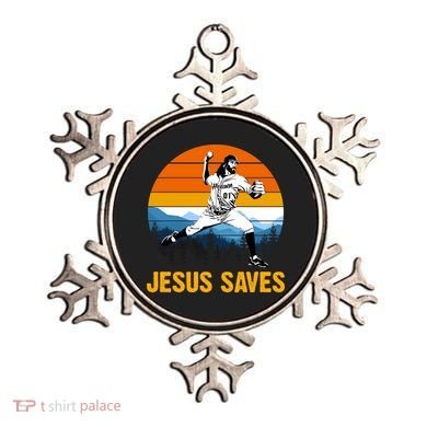 Jesus Saves Retro Baseball Pitcher Ornament