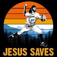 Jesus Saves Retro Baseball Pitcher Ornament thumb 1