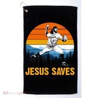 Jesus Saves Retro Baseball Pitcher Golf Towel thumb 0
