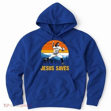 Jesus Saves Retro Baseball Pitcher Hoodie