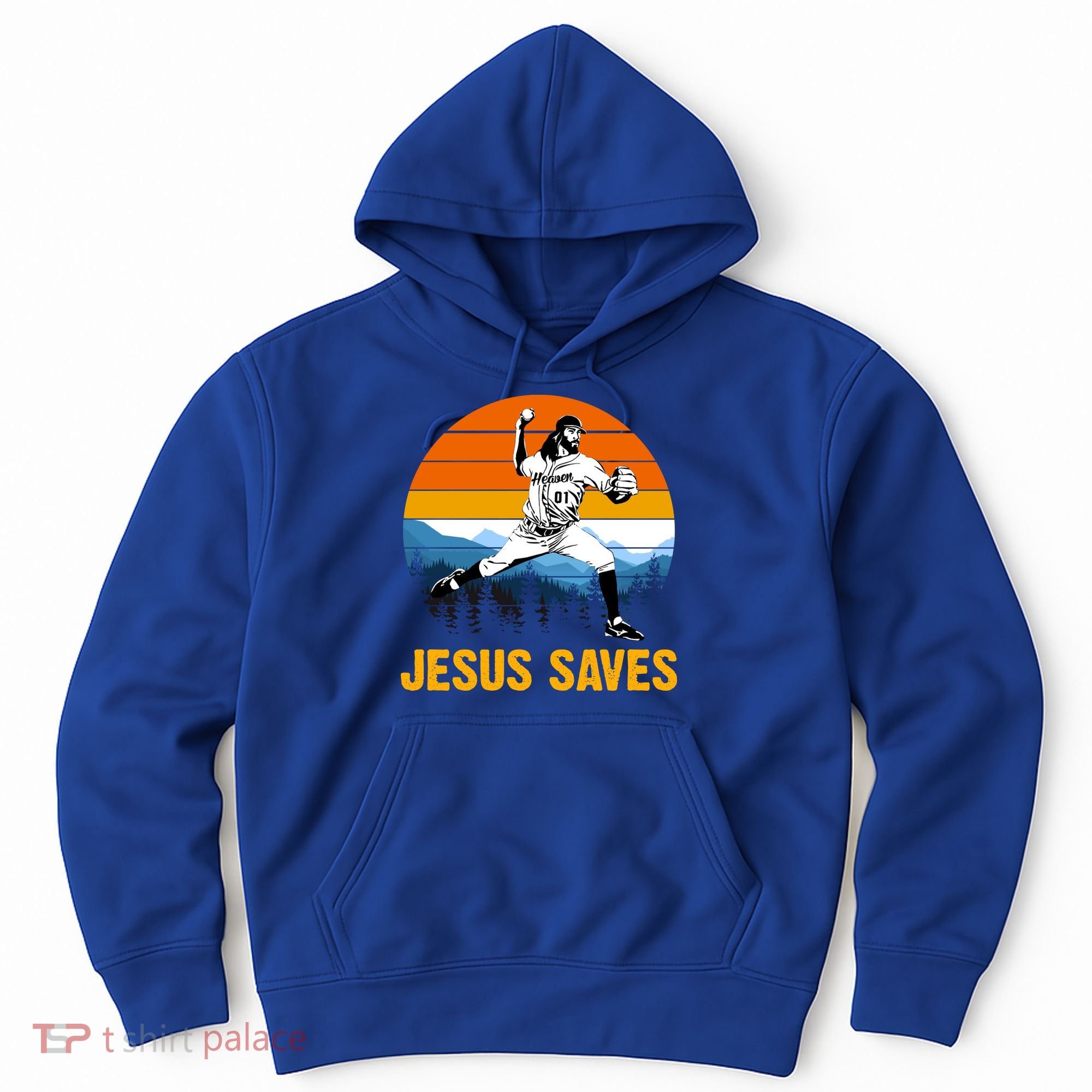 Jesus Saves Retro Baseball Pitcher Hoodie