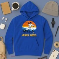 Jesus Saves Retro Baseball Pitcher Hoodie thumb 3