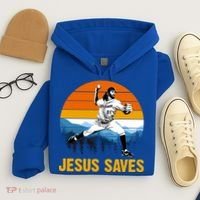 Jesus Saves Retro Baseball Pitcher Hoodie thumb 4