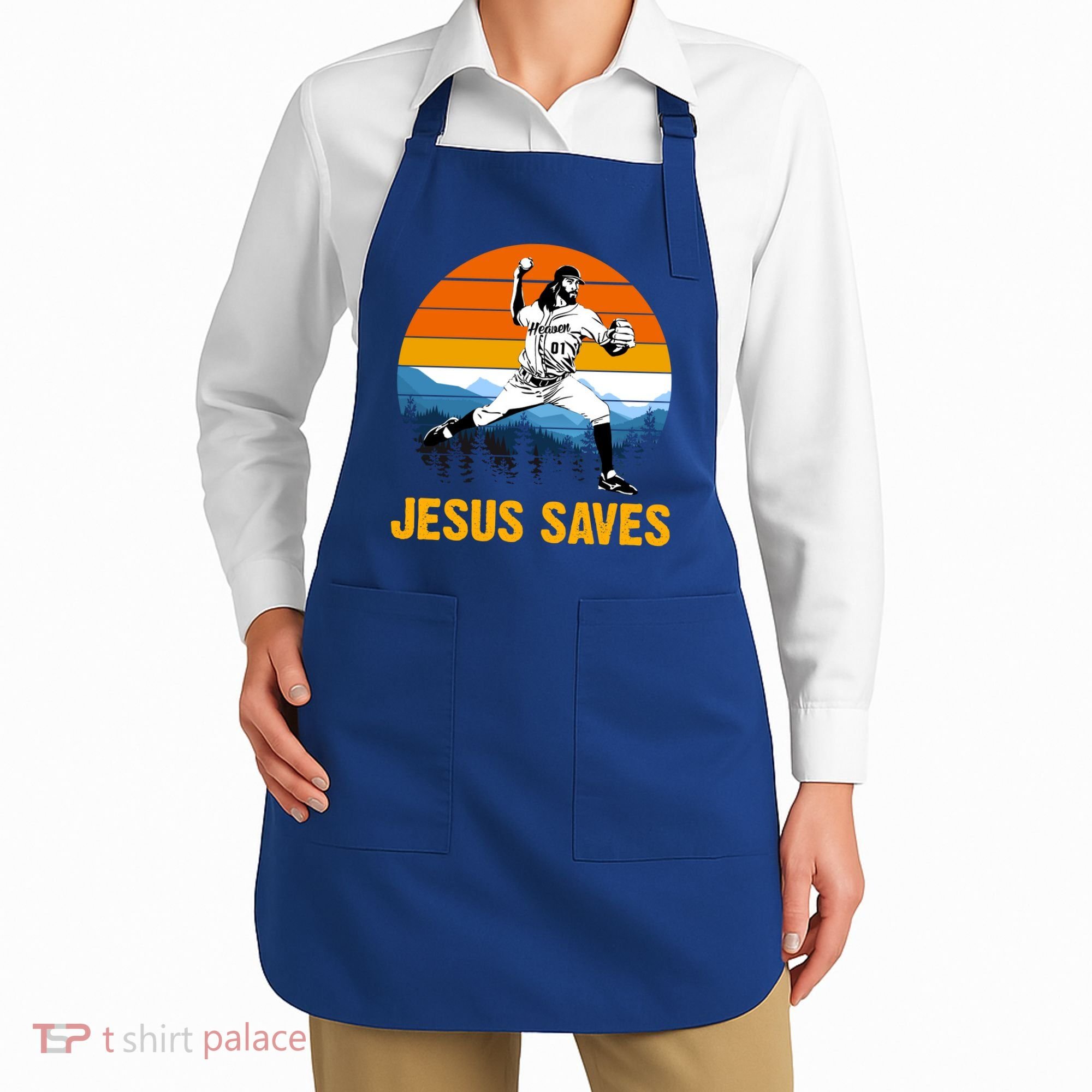 Jesus Saves Retro Baseball Pitcher Apron
