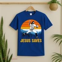 Jesus Saves Retro Baseball Pitcher T-Shirt thumb 2