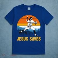 Jesus Saves Retro Baseball Pitcher T-Shirt thumb 5