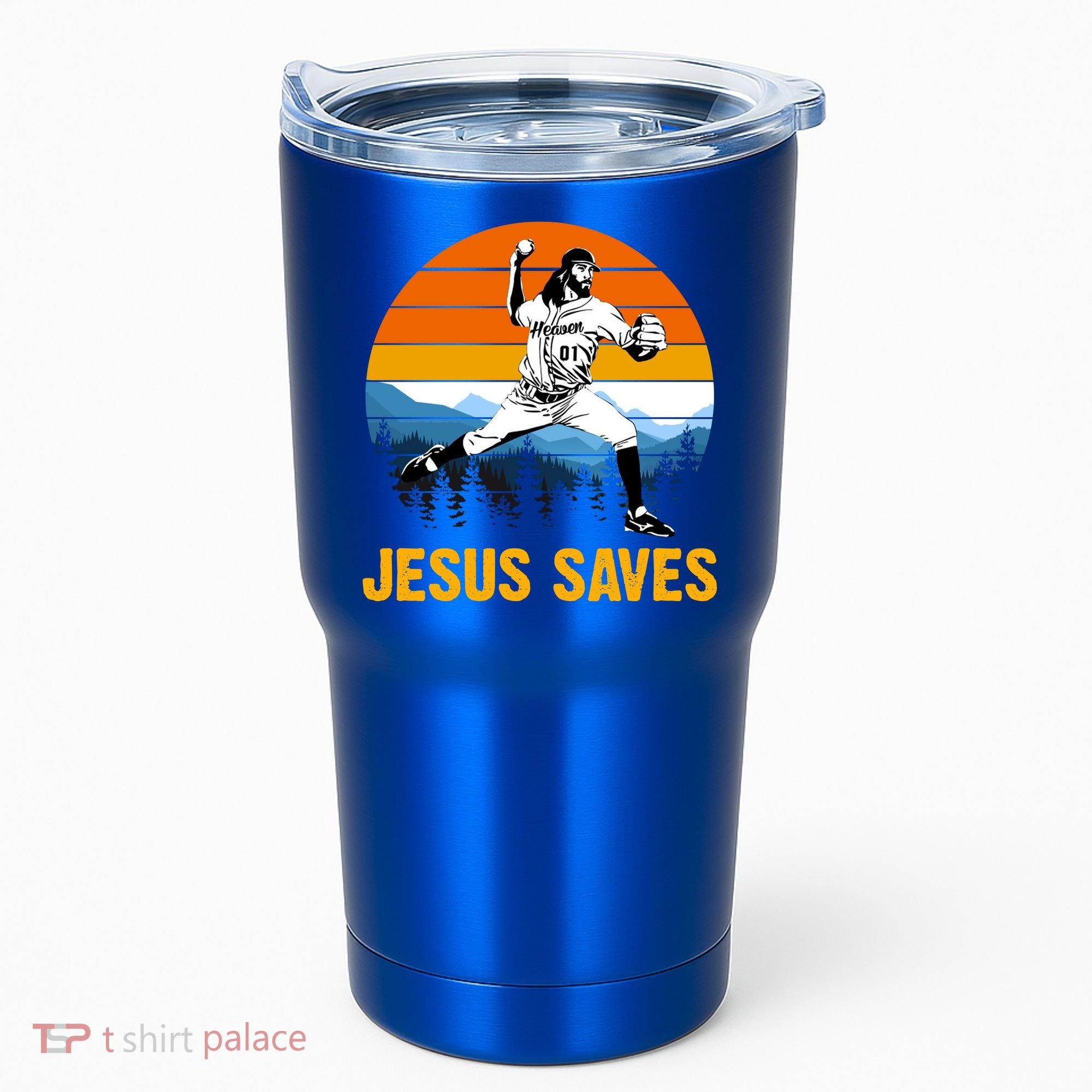 Jesus Saves Retro Baseball Pitcher Tumbler