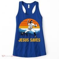 Jesus Saves Retro Baseball Pitcher Women's Tank Top thumb 0