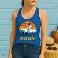Jesus Saves Retro Baseball Pitcher Women's Tank Top thumb 2