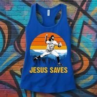 Jesus Saves Retro Baseball Pitcher Women's Tank Top thumb 3
