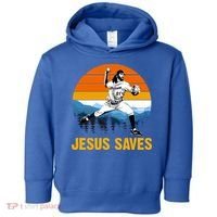 Jesus Saves Retro Baseball Pitcher Toddler Hoodie thumb 0
