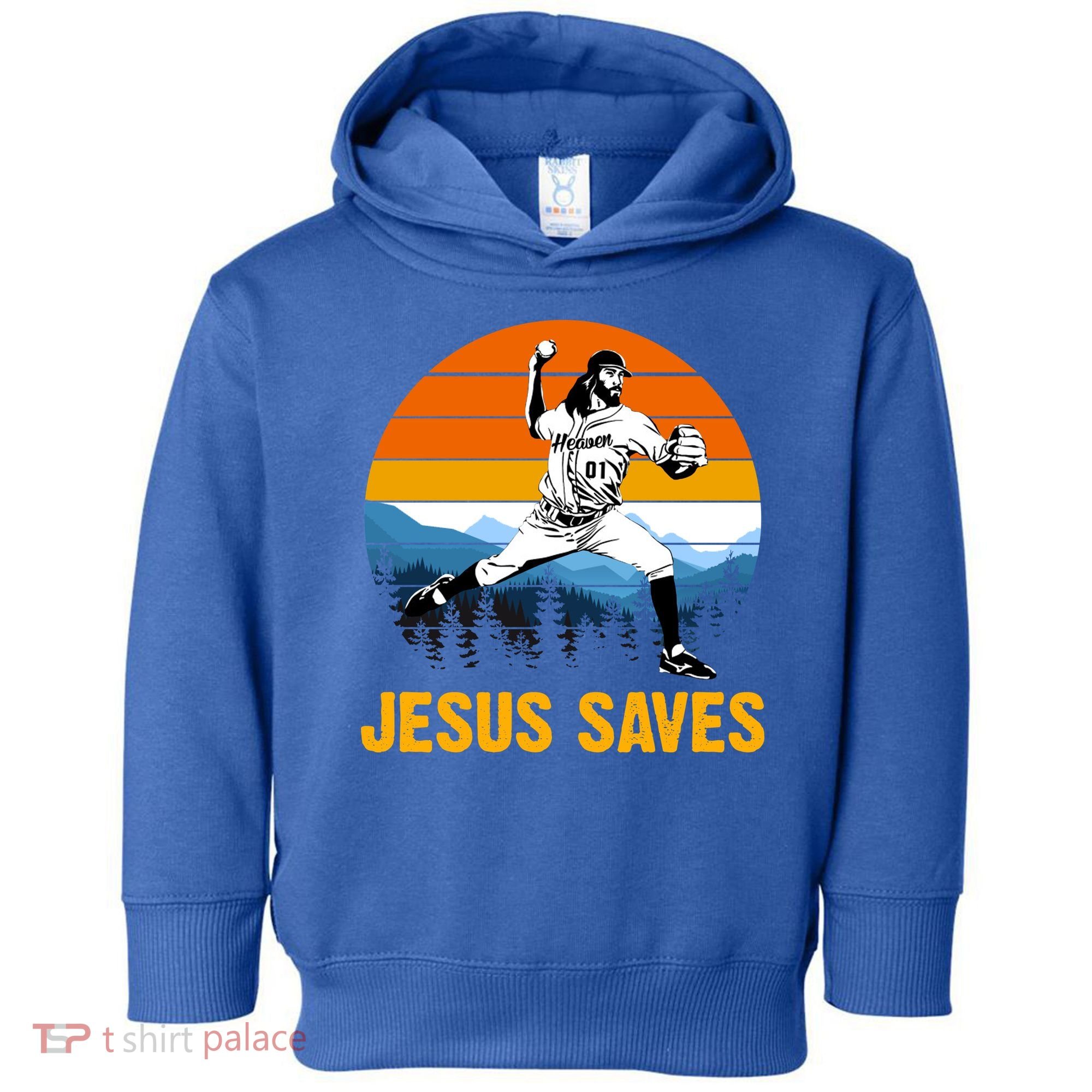 Jesus Saves Retro Baseball Pitcher Toddler Hoodie
