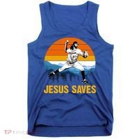 Jesus Saves Retro Baseball Pitcher Tank Top thumb 0