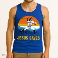 Jesus Saves Retro Baseball Pitcher Tank Top thumb 3