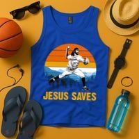 Jesus Saves Retro Baseball Pitcher Tank Top thumb 4