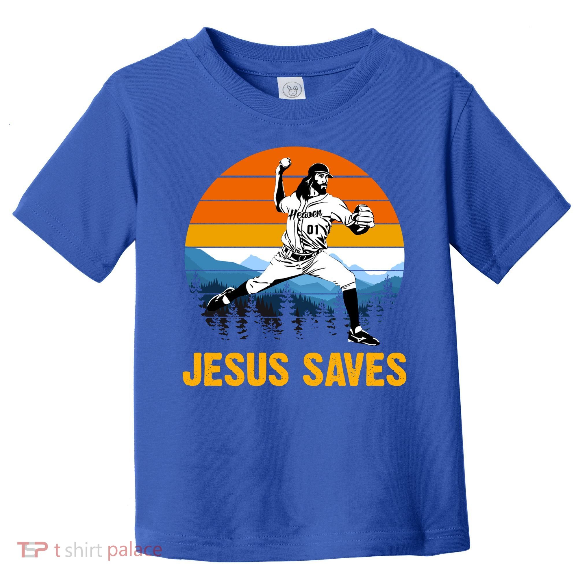 Jesus Saves Retro Baseball Pitcher Toddler T-Shirt