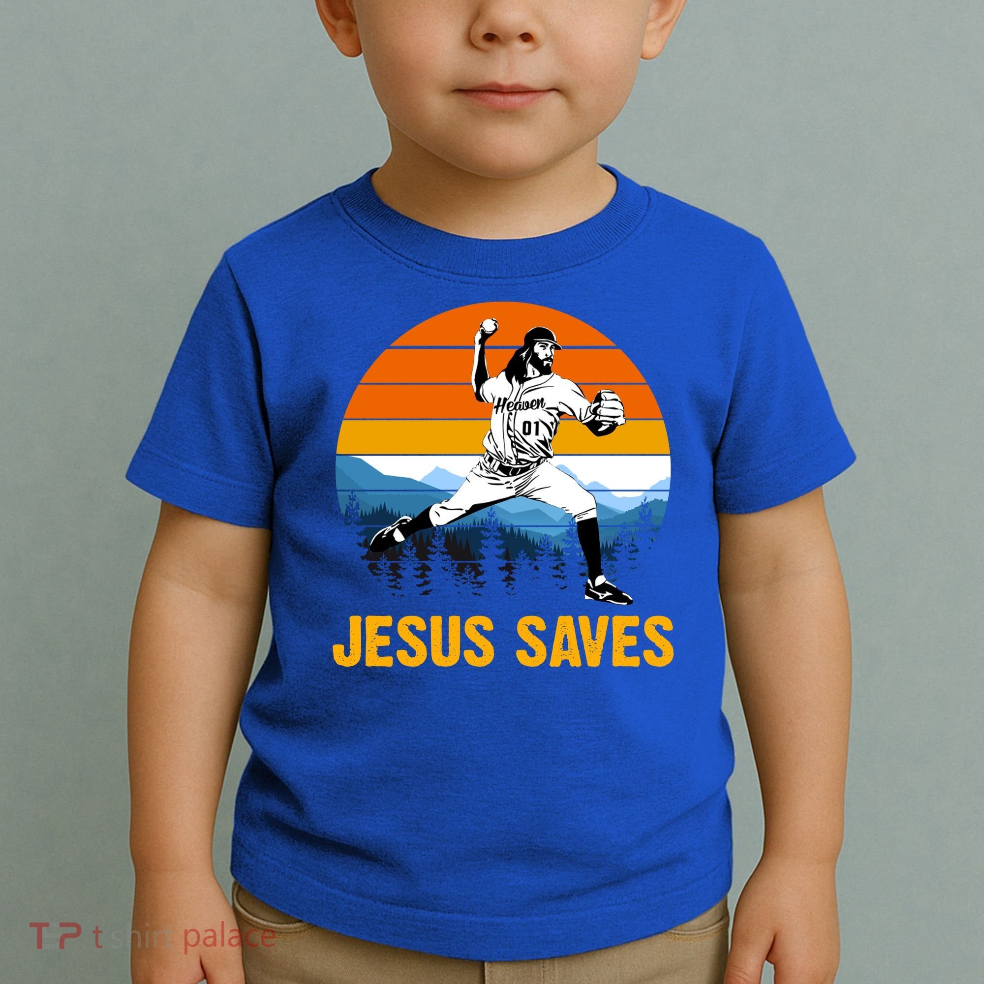 Jesus Saves Retro Baseball Pitcher Toddler T-Shirt