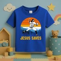 Jesus Saves Retro Baseball Pitcher Toddler T-Shirt thumb 3