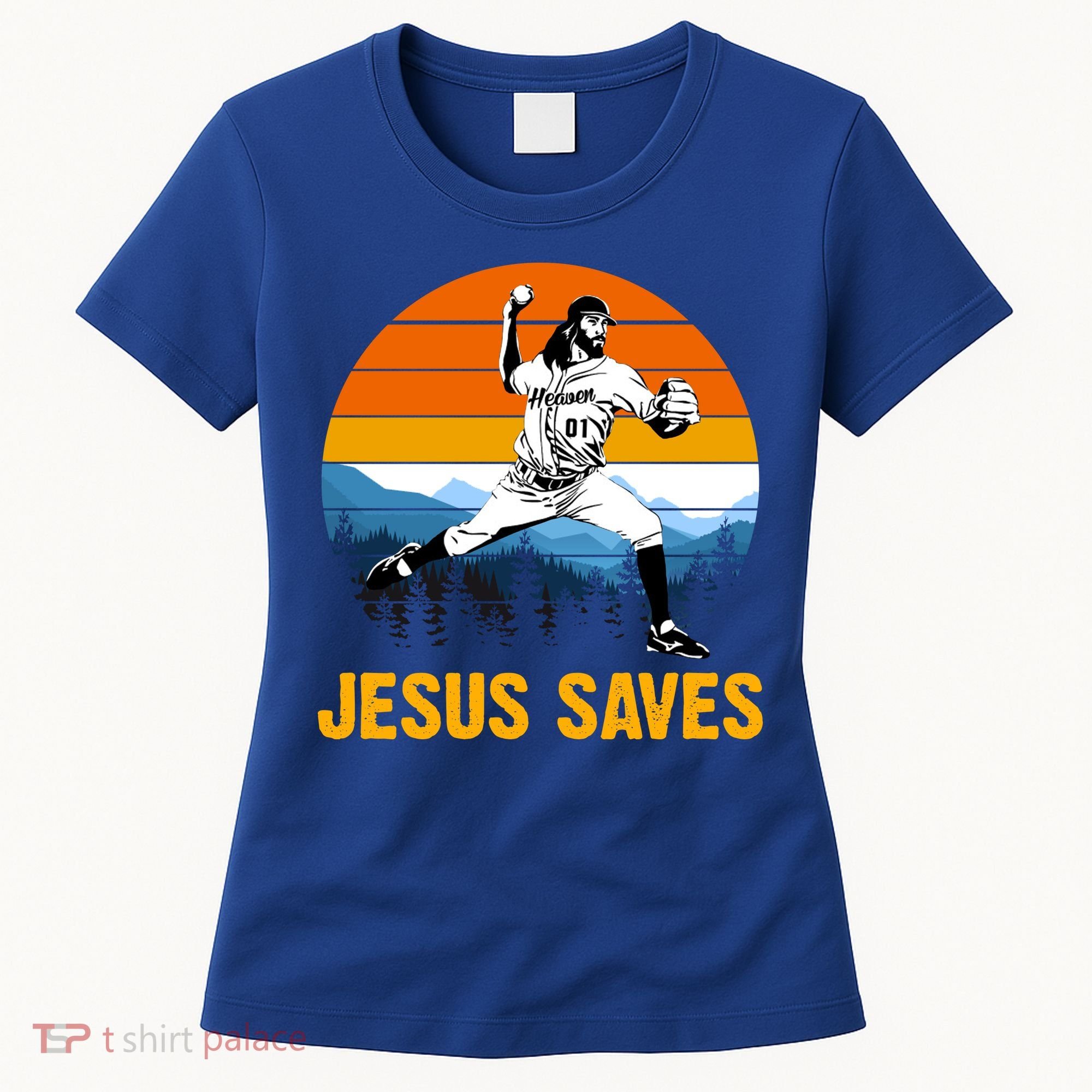 Jesus Saves Retro Baseball Pitcher Women's T-Shirt