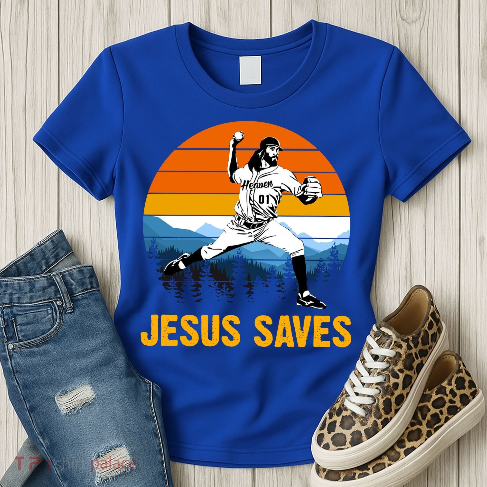 Jesus Saves Retro Baseball Pitcher Women's T-Shirt