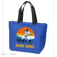 Jesus Saves Retro Baseball Pitcher Tote Bag thumb 3