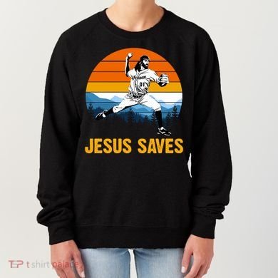 Jesus Saves Retro Baseball Pitcher Women's Sweatshirt