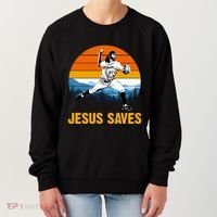 Jesus Saves Retro Baseball Pitcher Women's Sweatshirt thumb 0