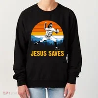 Jesus Saves Retro Baseball Pitcher Women's Sweatshirt thumb 0