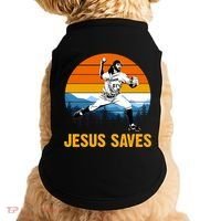 Jesus Saves Retro Baseball Pitcher Doggie Tank thumb 0