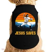 Jesus Saves Retro Baseball Pitcher Doggie Tank thumb 0
