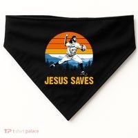 Jesus Saves Retro Baseball Pitcher USA-Made Doggie Bandana thumb 0