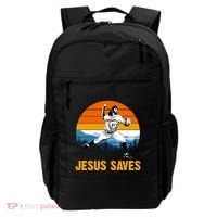 Jesus Saves Retro Baseball Pitcher Backpack thumb 0