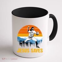 Jesus Saves Retro Baseball Pitcher Coffee Mug thumb 1