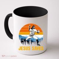 Jesus Saves Retro Baseball Pitcher Coffee Mug thumb 0