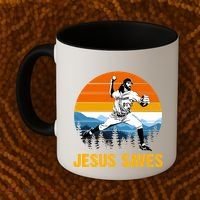 Jesus Saves Retro Baseball Pitcher Coffee Mug thumb 2